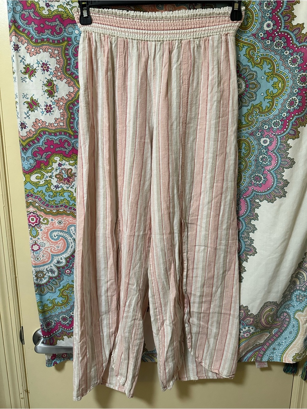 Women's Pink Striped Wide-Leg Pants